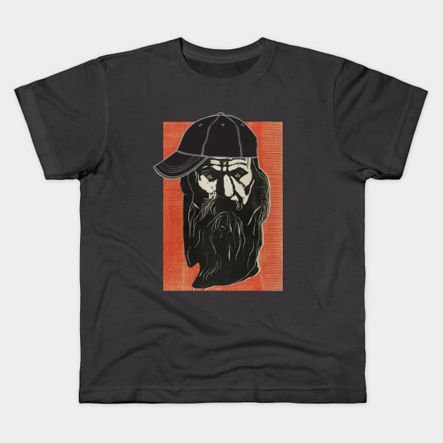 Man with Beard and Sideways Hat Kids T-Shirt by Rag And Bone Vintage Designs